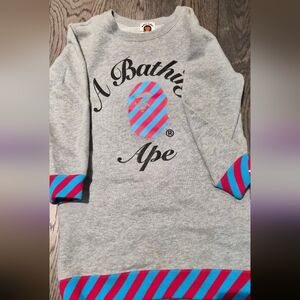 A Bathing Ape Kids Gray Sweatshirt with Blue and Pink Stripes
